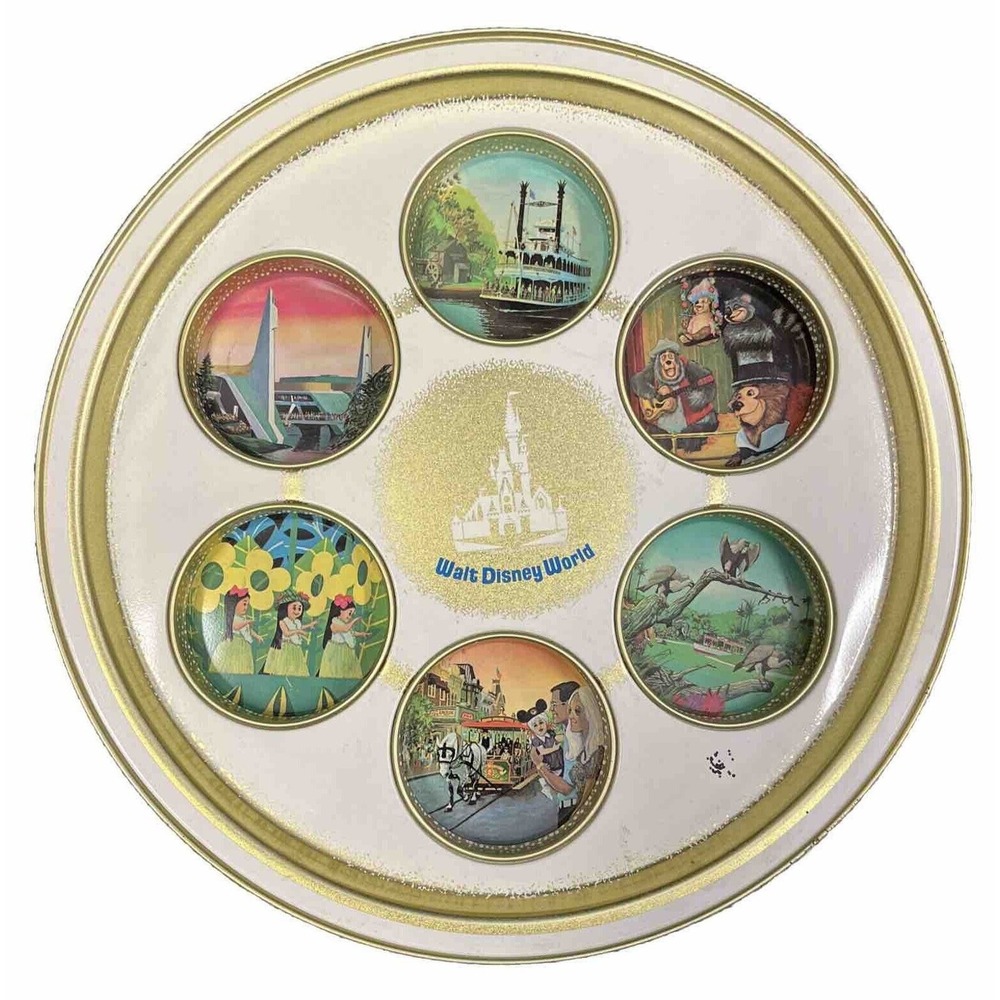 Walt Disney World 1970s Souvenir Gold Tin Drink Serving Tray‎